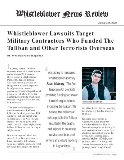 Whistleblower Lawsuits Target Military Contractors Who Funded The Taliban and Other Terrorists Overseas