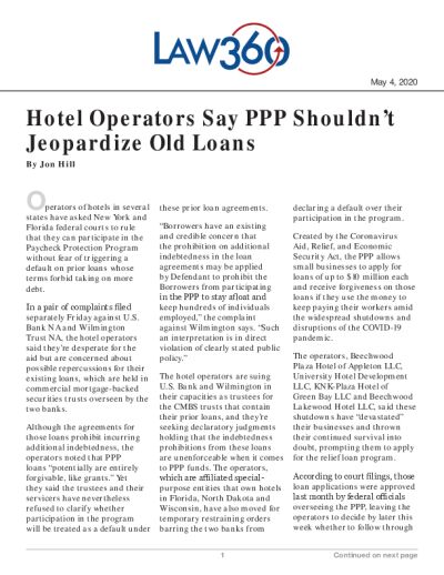 Hotel Operators Say PPP Shouldn't Jeopardize Old Loans