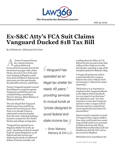 Ex-S&C Atty’s FCA Suit Claims Vanguard Ducked $1B Tax Bill
