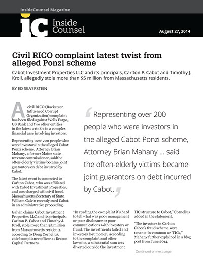 Civil RICO complaint latest twist from alleged Ponzi scheme