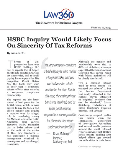 HSBC Inquiry Would Likely Focus On Sincerity Of Tax Reforms