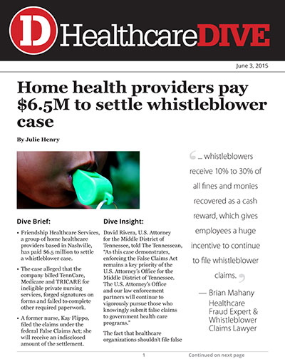 Home health providers pay $6.5M to settle whistleblower case