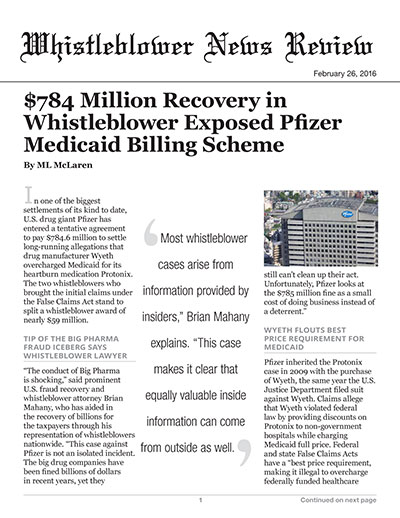$784 Million Recovery in Whistleblower Exposed Pfizer Medicaid Billing Scheme