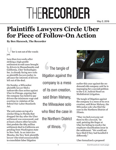 Plaintiffs Lawyers Circle Uber for Piece of Follow-On Action