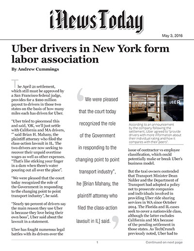 Uber drivers in New York form labor association