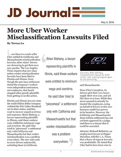 More Uber Worker Misclassification Lawsuits Filed