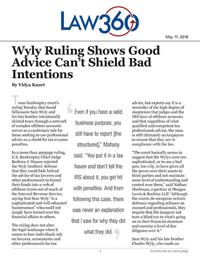 Wyly Ruling Shows Good Advice Can't Shield Bad Intentions