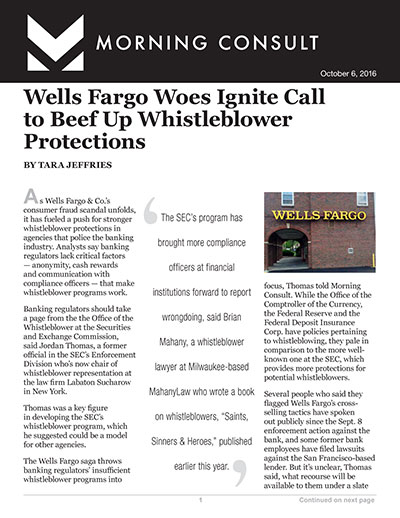 Wells Fargo Woes Ignite Call to Beef Up Whistleblower Protections