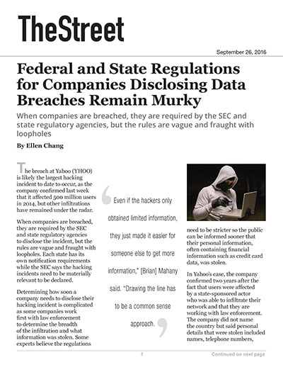Federal and State Regulations for Companies Disclosing Data Breaches Remain Murky
