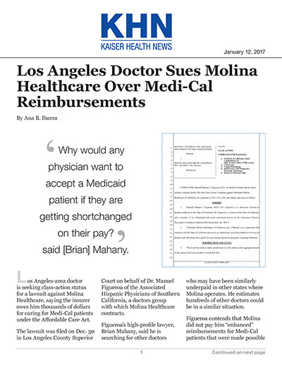 Los Angeles Doctor Sues Molina Healthcare Over Medi-Cal Reimbursements