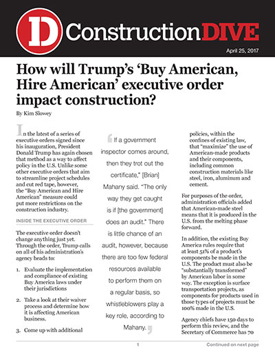 How will Trump's 'Buy American, Hire American' executive order impact construction?