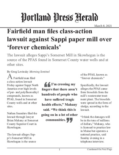 Fairfield man files class-action lawsuit against Sappi paper mill over ‘forever chemicals’