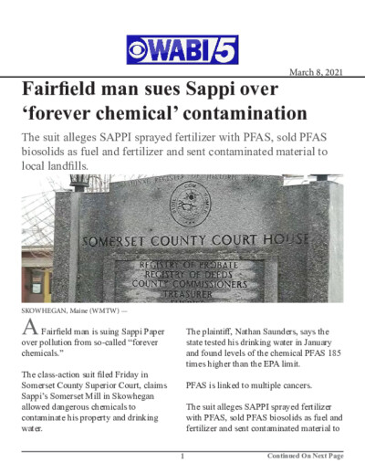 Fairfield man sues Sappi over ‘forever chemical’ contamination