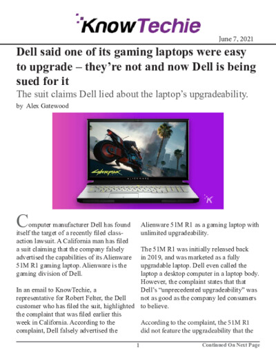 Dell said one of its gaming laptops were easy to upgrade – they’re not and now Dell is being sued for it