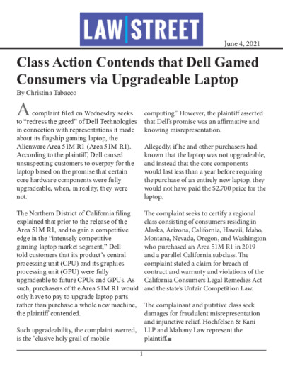 Class Action Contends that Dell Gamed Consumers via Upgradeable Laptop