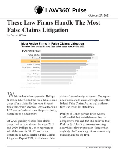 The Most Active Firms In Public False Claims Cases