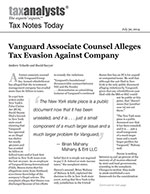 Vanguard Associate Counsel Alleges Tax Evasion Against Company
